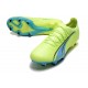 Puma Ultra Ultimate FG Green Yellow Ltblue Low Soccer Cleats