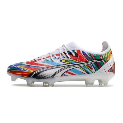 Puma Ultra Ultimate FG White Black Red Low Soccer Cleats