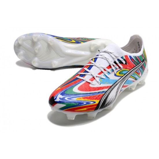 Puma Ultra Ultimate FG White Black Red Low Soccer Cleats