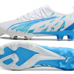 Puma Ultra Ultimate FG White Blue Low Soccer Cleats