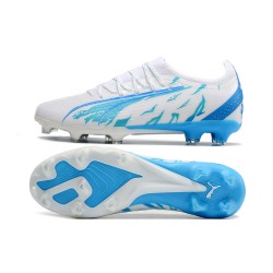 Puma Ultra Ultimate FG White Blue Low Soccer Cleats