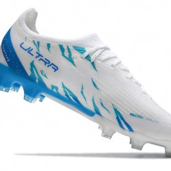 Puma Ultra Ultimate FG White Blue Low Soccer Cleats