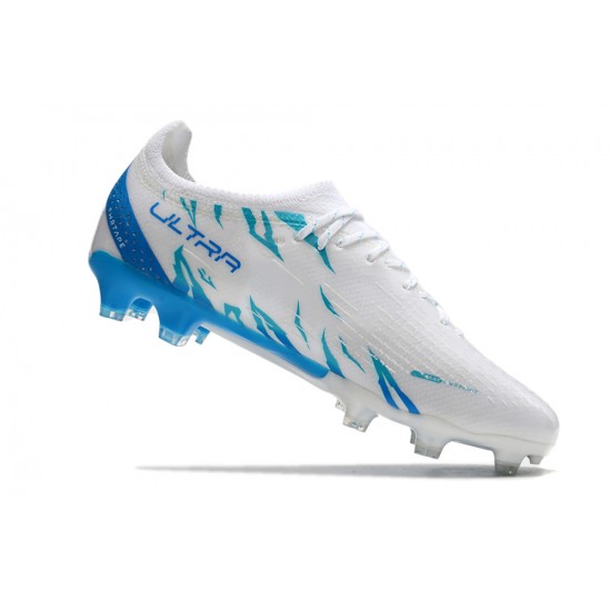 Top Quality Puma Ultra Ultimate FG White Blue Low Soccer Cleats Online Shop