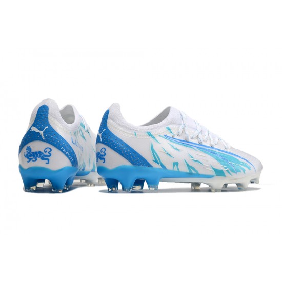 Top Quality Puma Ultra Ultimate FG White Blue Low Soccer Cleats Online Shop