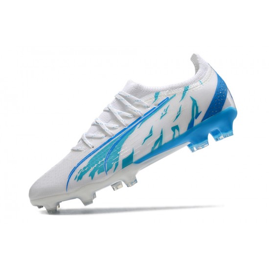 Top Quality Puma Ultra Ultimate FG White Blue Low Soccer Cleats Online Shop