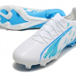 Puma Ultra Ultimate FG White Blue Low Soccer Cleats