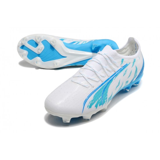 Top Quality Puma Ultra Ultimate FG White Blue Low Soccer Cleats Online Shop